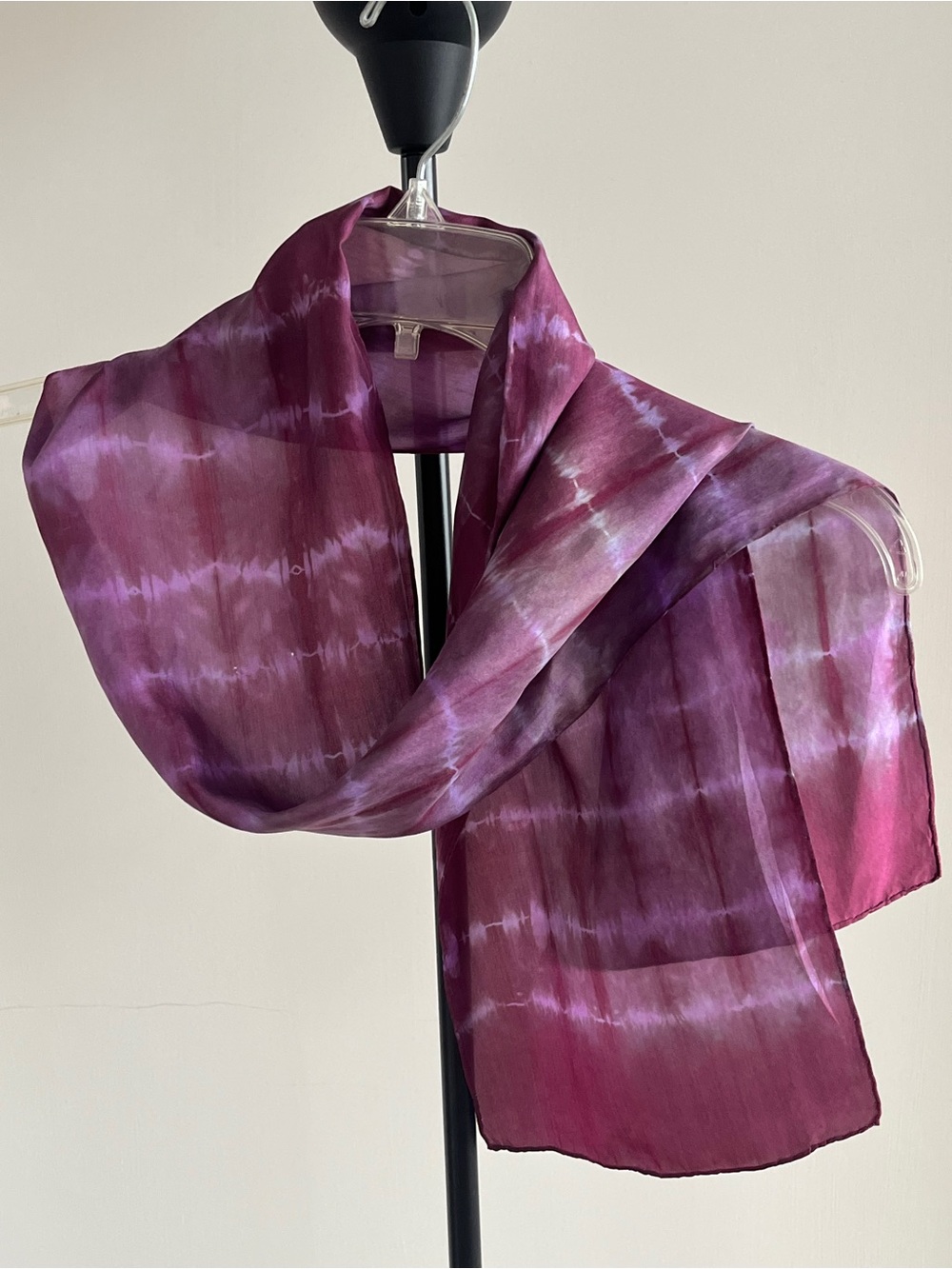 100% Silk Designer Wrap Stole Scarf Tie Dye Print In Purple Mauve Lavender 52"